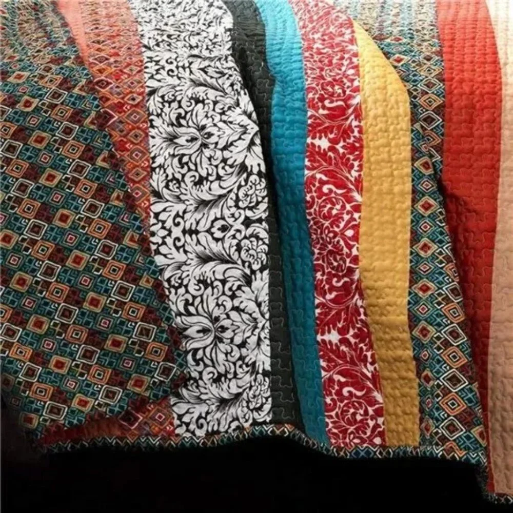 Boho Stripe Quilt Reversible 3 Piece Bohemian Design Bedding Set
